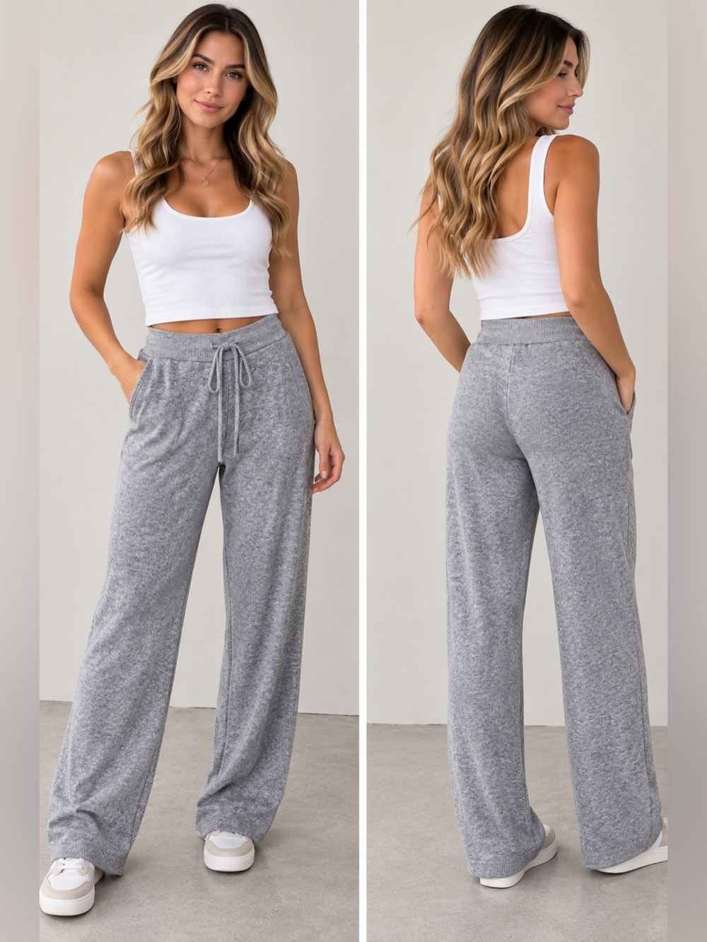 a Loves a Gray Cozy Knit Lounge Pants XL NWT Drawstring Wide Leg Soft Comfy